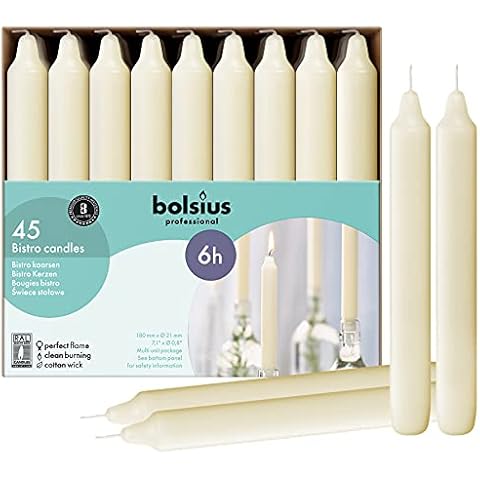 BOLSIUS Ivory Household Candles Bulk Pack 45 Count - Unscented Dripless 7 Inch Dinner Candlesticks - 6+ Hours Burn Time - Premium European Quality - Consistent Smokeless Flame - 100% Cotton Wick Cover
