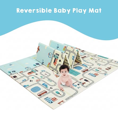 Image of SNAPTRON Baby Play Mat for 0 to 5 Years, Extra Large Reversible Baby Play Mat, BPA Free Learning & Crawling Foldable Foam Mat (6.5x5 ft, 0.6cm Thick) Double Side Waterproof Floor Mat for Kids