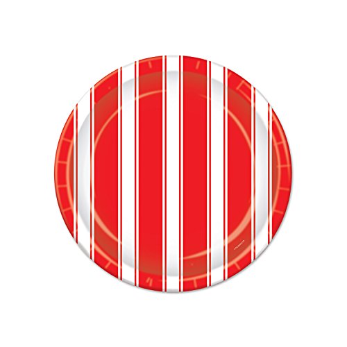 Beistle Stripes Plates, 7-Inch, Red/White