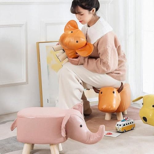 オットマン 木製 かわいい 足置き台 フットスツール 椅子 動物オットマン 動物スツール 動物椅子 洗える アニマルスツール 天然木足 耐荷重80kgオットマンカバー 玄関椅子 スツール ローチェア (D) [2]