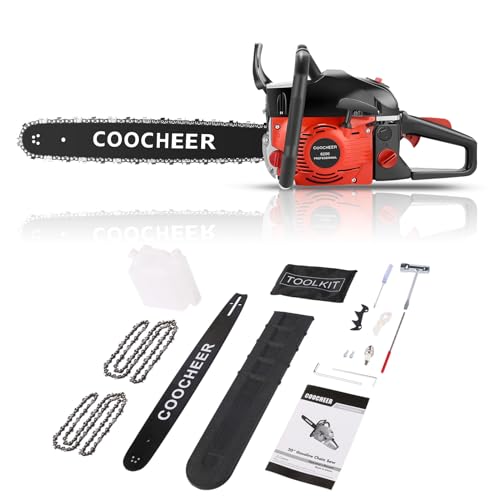 COOCHEER 62CC Gas Chainsaw with 20Inch Bar, 2 Chains, and 3.5HP Engine