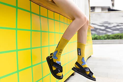 5 Pairs Cotton Aesthetic Novelty Funny Crew Socks for Women Teens Girls Casual Collection Dress Black White3