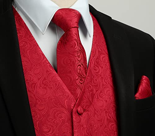 Image of HISDERN Vest and Tie Sets for Men Vests Paisley Floral Jacquard Necktie Pocket Square 3PCS Waistcoat for Suit or Tuxedo