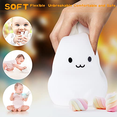 Cute Bunny Kids Night Light, Easter Gift Kawaii Rabbit Birthday Gifts Room Decor Bedroom Decorations For Baby Girls Children, Led 9 Color Changing Animal Squishy Silicone Lamp - Tap & Remote Control #TOP4