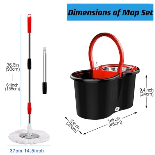 Mop and Bucket with Wringer Set 360° 3psc Microfiber Spin Mop with Bucket and Dual Mop Heads Self Wringing Spinning Mop (20QT) (1) - Image 3