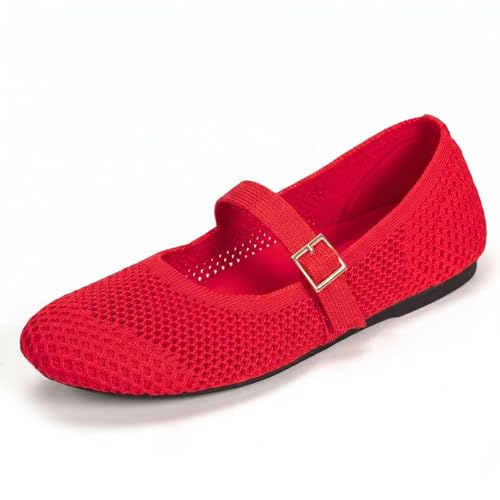 Image of Frank Mully Women's Mary Jane Flats Comfortable Dressy Ballet Flats Casual Round Toe Slip On Washable Knitted Fabric Office Work Woman Shoes