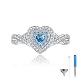 Sariel Teardrop Cremation Ring for Ashes - 925 Sterling Silver Urn Keepake Rings Memorial Jewelry for Women (Heart (Blue), 8)