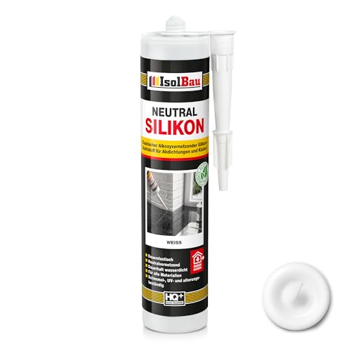 Isolbau - Bau-Silikon - Neutralsilikon 300 ml Weiß - Abdichtung und Kleben - Natursteinsilikon - Füllen von Fugen im Innen- und Außenbereich - Für Küchen und Bade - Neutralvernetzend