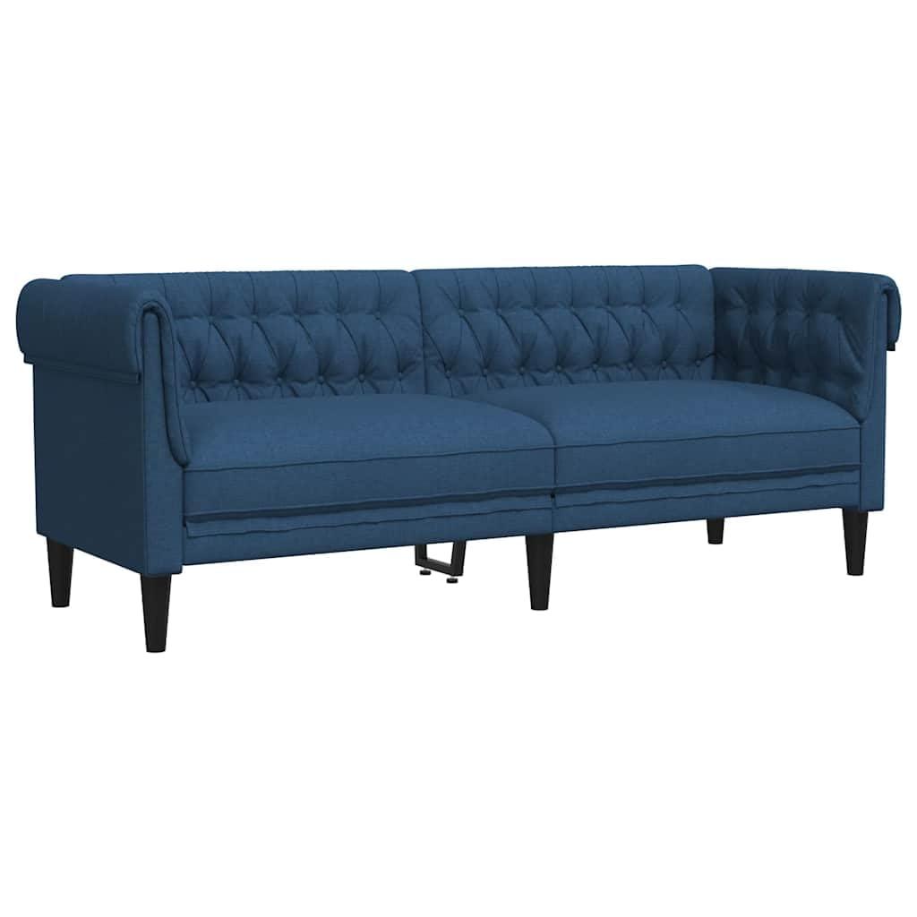 Divano Chesterfield 3 Posti Blu Tessuto | Schienale profondo, braccioli arrotolati, seduta imbottita, gambe robuste, capacità 110 kg per sedile