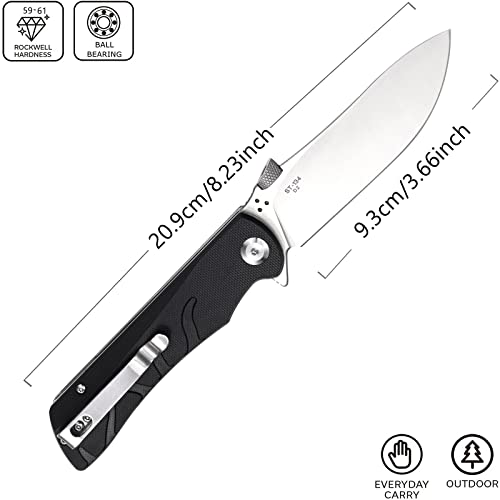 Sitivien ST134 Folding Knife,D2 Blade,G10 Handle with Unique Thumb Stud Opener for Outdoor EDC Camping(Black)