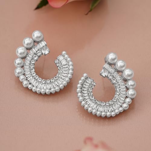 Image of Rubans Stud Earrings American Diamond Zirconia Stylish Jewellery Gift for Women & Girls