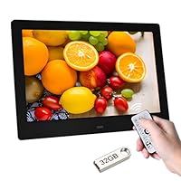 Zedify 7 HD IPS Digital Photo Frame - 1080P Video, Auto Power On/Off, Image Preview, MP3, Calendar Clock, USB with Remote Control + 32GB USB Driver (Black)