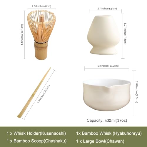 Ochcahser Matcha Set, Japanese Tea Set Includes Matcha Bowl with Spout, Matcha Whisk Holder (chasen), Bamboo Matcha Whisk and Bamboo Scoop, Ceramic Matcha Kit for Tea Lovers by Ochcahser - Image 3