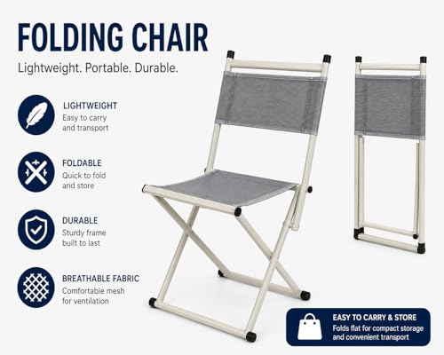 Image of AARKRI SALES Portable Folding Stool - Heavy Duty Outdoor Chair for Camping, Hiking, Fishing, Picnic - Collapsible Mini Travel and Garden Seat (Foldable Chair Grey)