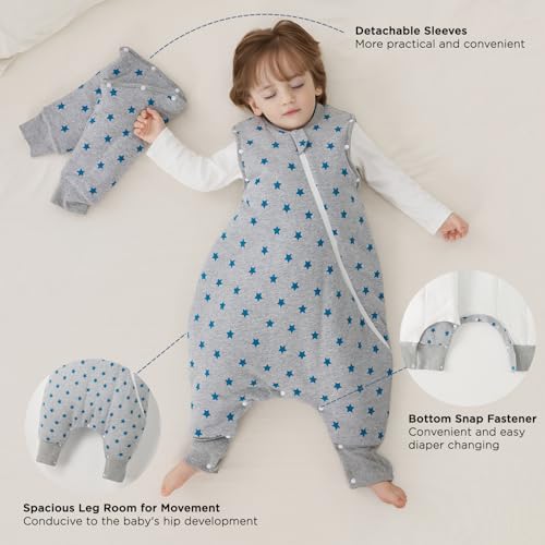 Image of Duomiaomiao 3.5 TOG Toddler Sleep Bag 12-24 Months 100% Cotton Winter Side Open Zipper Baby Sleep Sack with Feet, Warm Toddler Wearable Blanket