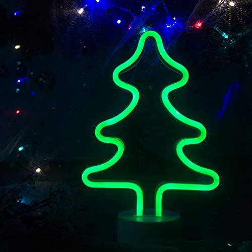 Neon Christmas Sign Decorative Xmas Tree Night Light Art Wall Decor with Holder Base Led Signs for Baby Girls Bedroom Wedding Party