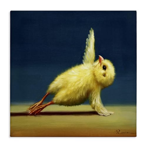 Stupell Industries Cute Yellow Chick Stretching Yoga Detailed Painting, Design by Lucia Heffernan, 24 x 24, Gallery Wrapped Canvas