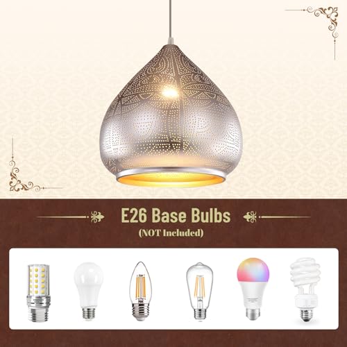 Image of Moroccan Silver Hanging Light Rustic Metal Pendant Light