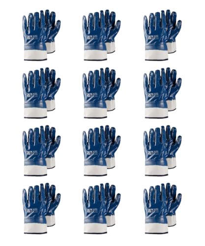 RS OPAL 800 / Nitrilhandschuhe/Arbeitshandschuhe aus Nitril/Schützender Nitrilbeschichtet/Größe 10, 12 Paar/Blau Weiß/Montagehandschuhe