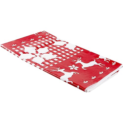 Juvale 3 Pack Christmas Reindeer Plastic Party Tablecloths, 54" X 108" Red Rectangular Disposable Table Covers For Xmas Holiday Supplies #TOP4