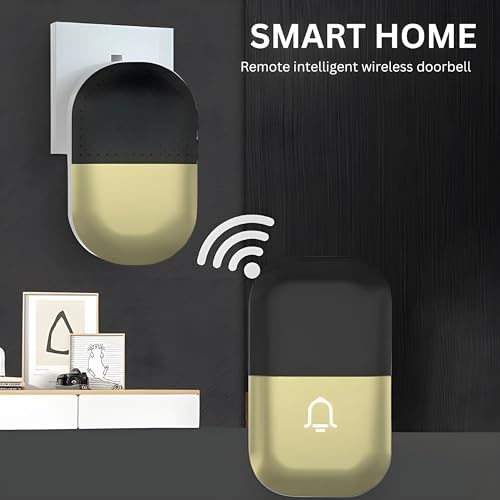 Image of Ash & Roh Digital Smart Wireless Door Bell Waterproof with Receivers 200m Range Colorful Lights Easy Plug & Play Installation Perfect for House, Villa, Office & Shops (Black One Bell Two Receivers)