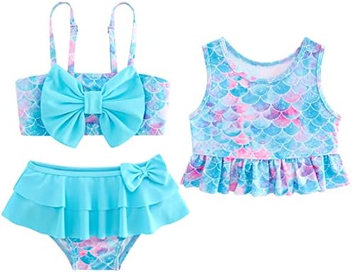 Bathing Suit for Toddler Little Mermaid Swimsuit Girls 18-24 Months Cute Top Shorts 2t Fancy 3 Piece Ruffle Sleeveless Vest 1-2 Years Baby Girls' Fish Scale Bikini Sets Swimwear Summer Beach Outfit