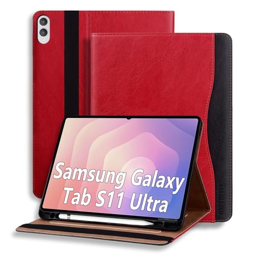 Protection Samsung Galaxy Tab S11 Ultra 2025 rouge avec support multi-angle 14,6 pouces