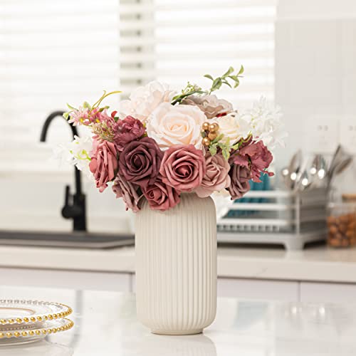 Jelofly 21Pcs Artificial Flowers Fake Silk Flowers Combo For Diy Wedding Bridal Bouquets Table Centerpieces Baby Shower Cake Decor Home Decorations (Dusty Rose) #TOP6
