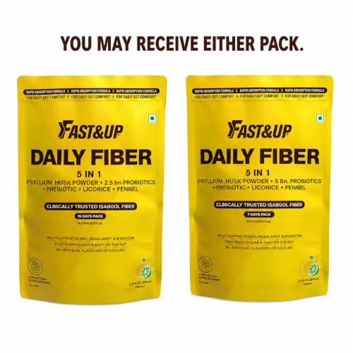 Image of Fast&Up Daily Fiber Isabgol Powder | Psyllium Husk | Fiber Supplement Powder | Constipation Relief | Digestion and Gut Health | Lime & Lemon Flavour | 15 Servings