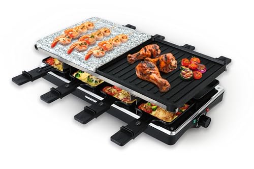 GOURMETmaxx 2-in-1 Raclette Set 8 Personen | Raclette mit Steinplatte und Aluminiumplatte inkl. 8 Pfännchen & Schabern | Raclette-Kombination mit Temperaturregelung | Elektrischer Grill GOURMETmaxx 2-in-1 Raclette Set 8 Personen | Raclette mit Steinplatte und Aluminiumplatte inkl. 8 Pfännchen & Schabern | Raclette-Kombination mit Temperaturregelung | Elektrischer Grill