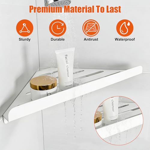 Fikoksol Shower Caddy, 2 Pack Bathroom Corner Shelf, Triangle Shelf Storage for Bathroom Shower, White Metal Shower Shelf & Rustproof Wall Mounted Adhesive Glue Organizer Accessories and Essentials — view 5