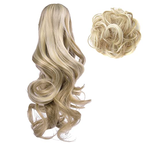 2PCS Tousled Updo Messy Bun Hairpiece Hair Scrunchies Extension Hair Piece Curly Messy Synthetic Chignon for Women Updo Hairpiece