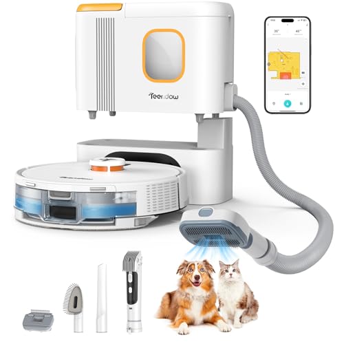 Teendow D20S Max+ Saugroboter mit Wischfunktion und Selbstreinigung, 8000Pa Starke Saugleistung, mit automatischer Absaugstation & Tierpflege-Zubehör, LiDAR-Navigation, App- & Sprachsteuerung