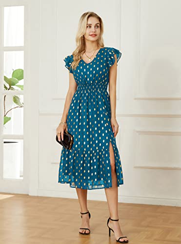 Image of GRACE KARIN 2026 Womens Summer Dresses V Neck Ruffle Sleeve Floral Boho Beach Dress A-Line Swing Midi Wedding Guest Sundress