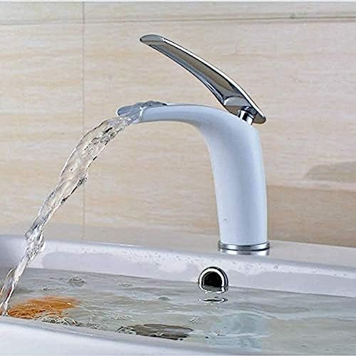 Grifos de cocina Grifo baño lavabo latón blanco con agua caliente y fría cascada monomando