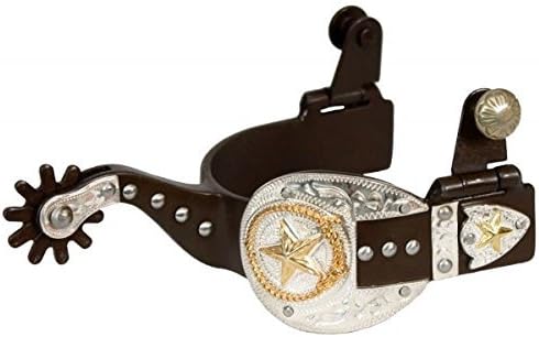 Showman Ladies Antique Brown Silver Buckle Tip & Keeper Spurs w/Gold Stars & Lasso Accents