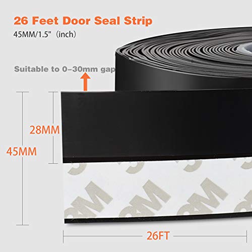 26 Feet Silicone Seal Strip,Door Weather Stripping Door Seal Strip Window Seal Silicone Sealing Tape For Door Draft Stopper Adhesive Tape For Doors Windows And Shower Glass Gaps (Black, 45Mm) #TOP2