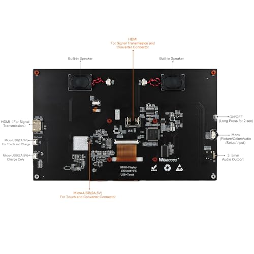 Image of wisecoco 10.1 inch LCD Touch Screen for Raspberry Pi Portable Monitor IPS 1024 * 600 No-Cable-Needed Dual-Speaker with OSD HDMI Touchscreen Display for RPi 5 4 3 2 Zero B B+ Windows Drive-Free