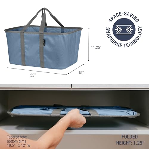 Image of CleverMade Collapsible Fabric Laundry Baskets - Foldable Pop Up Storage Container Organizer Bags - Large Rectangular Space Saving Clothes Hamper Tote with Carry Handles, Pack of 2, Denim