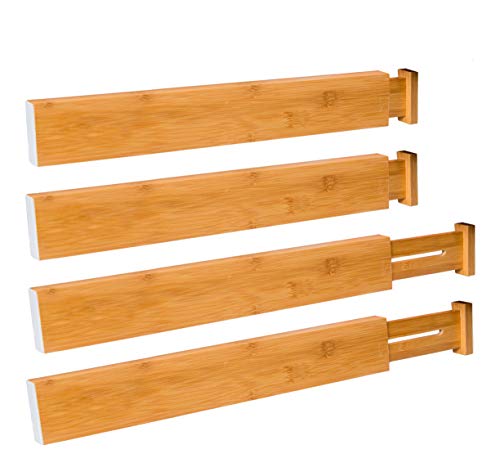 Adorn Home Essentials Expandable/Adjustable Drawer Dividers/Organizers by Adorn, Tension Spring Loaded, Custom Fit, Eco-Friendly, Set of 4, Natural Bamboo
