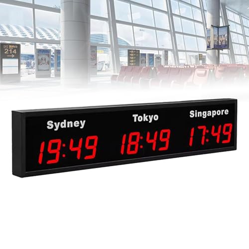 Orologio con fusi orari mondiali, orologio digitale con più fusi orari, orologio mondiale a LED da parete, orologio mondiale con 3/4 città, per aziende multinazionali, hotel, uffici,3City-Red