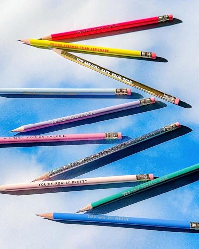 Image of ban.do Write On Colorful Pencil Set of 10, Pre-Sharpened #2 School /Office Graphite Pencils for Adults, Compliment /Sayings Pencils for Girls, Compliments