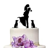 YAMI COCU Wedding Cake Toppers Bride and Groom With Dogs Black Acrylic Silhouette Wedding Anniverary Party Engagement Decoration