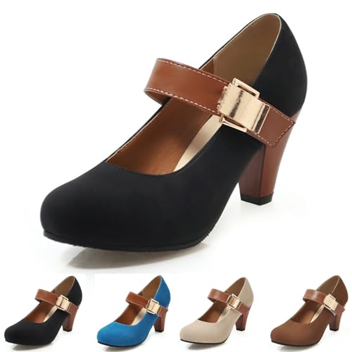 YTINGNICE Woman Pumps Round Head and Shallow Mouth Magic Sticker Single Shoe Heels Ladies high Heels Women Shoes Women's Pumps (Black,Women-US-7)