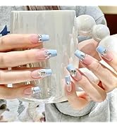 ネイルチップ・付け爪 gaga Amazon | ネイルチップ 付け爪 中長め偽の爪 スクエアオフ ブルー3D