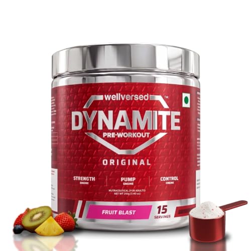 Image of Dynamite Original Pre Workout For Men (15 Servings, Fruit Blast) For Focus & Energy Boost With 6500mg Citrulline Complex | Preworkout Supplements For Men - 210g