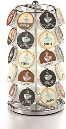 Nifty Coffee Pod Carousel – Compatible with K-Cups, 35 Pod Pack Storage, Spins 360-Degrees, Lazy Susan Platform, Home or Office Kitchen Counter Organizer, Modern Chrome Design