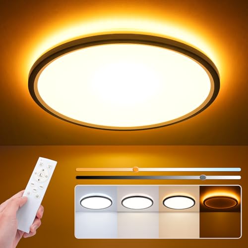 NIORSUN Plafon LED Techo Regulable, 24W 2400LM, Lámpara de Techo con Mando, Luz Nocturna Cálida de 1800 K, 3000 K-6500 K Plafon Techo Redonda Para Dormitorio, Habitación de Niños, Sala de Estar (29cm)