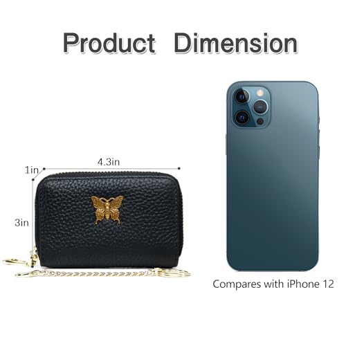 Image of imeetu RFID Credit Card Holder for Women, Business Card Wallet, Purple Coffee, Small, Credit Card Case Wallet | Genuine Leather Card Case Wallet with Zipper and Removable Keychain, 12 Card Slots & 2 Cash Pockets, Daily, Travel, Gifts
