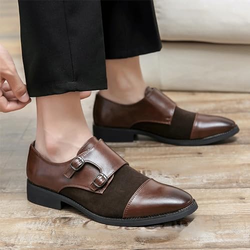 Oxford Dress Double Monk Shoes for Men's Casual Business Non Slip Dress Slip-on Synthetic Pu Leather Uniform Pointed Toe3